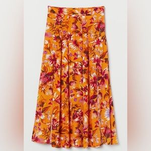 - Beautiful Orange Floral Midi Skirt